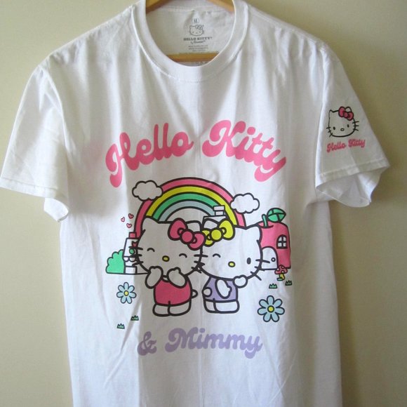 Hello Kitty & Mimmy White Rainbow Sanrio T-Shirt - Picture 1 of 4